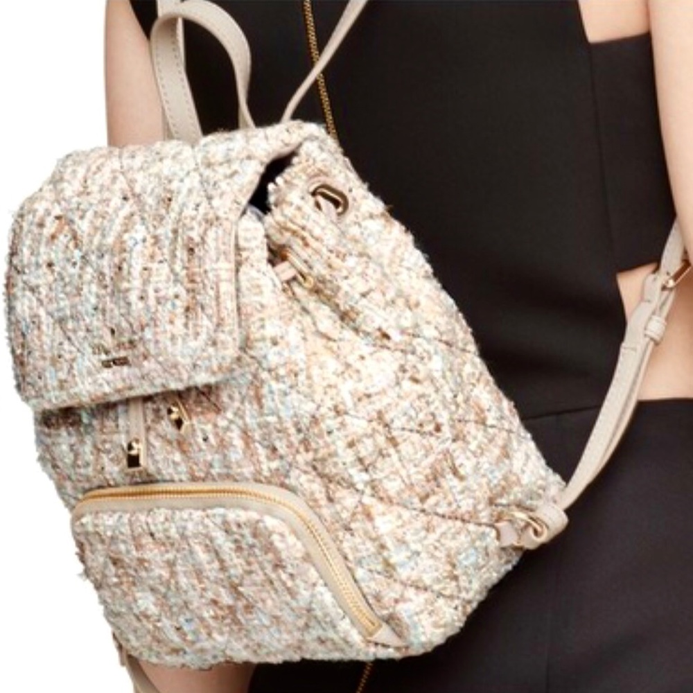 Kate Spade Emerson Place Jessa Backpack Tweed in cream - mint green  Color 8”x8”